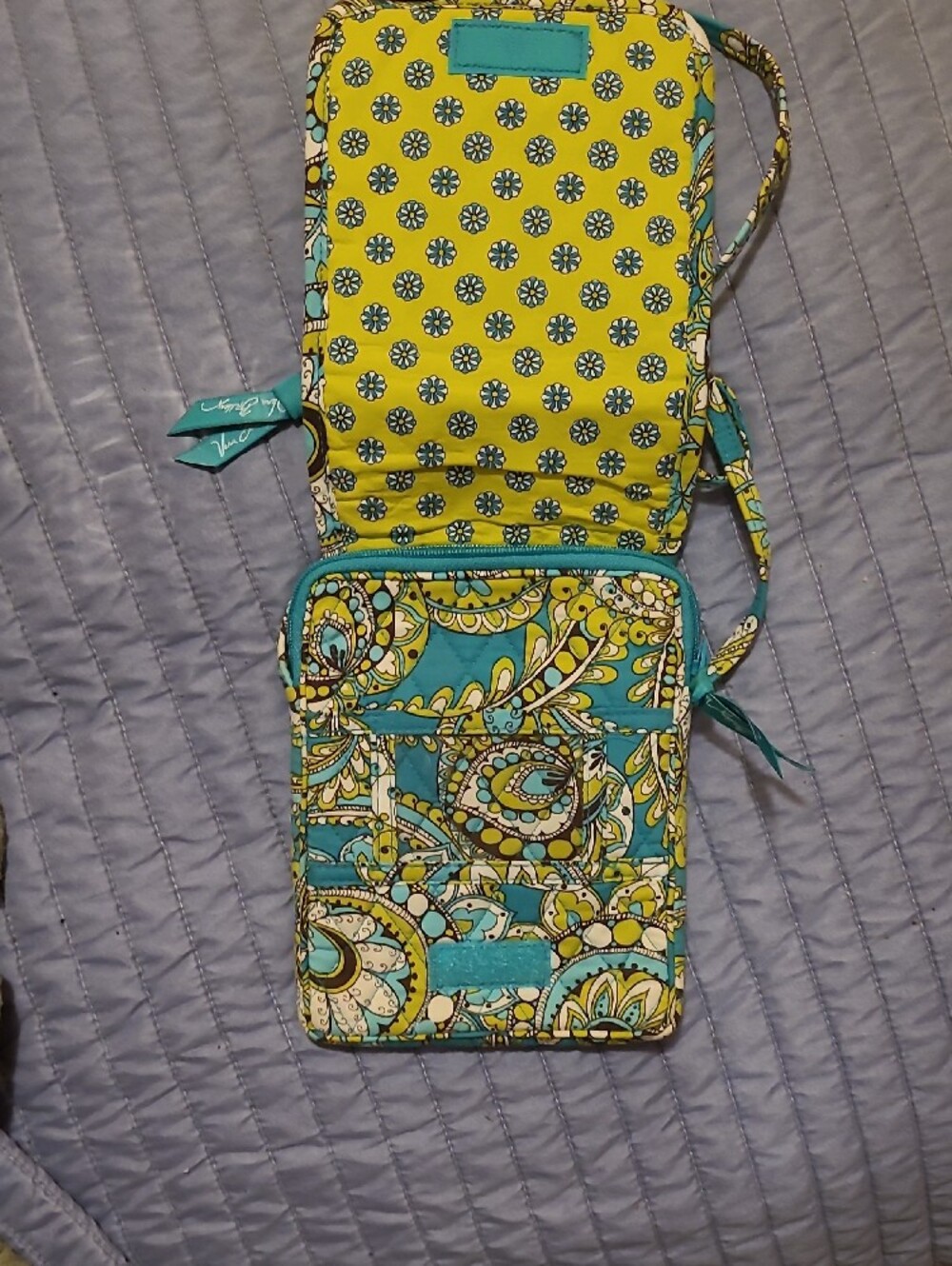 Vera Bradley Teal Yellow Paisley Crossbody - Picture 4 of 7